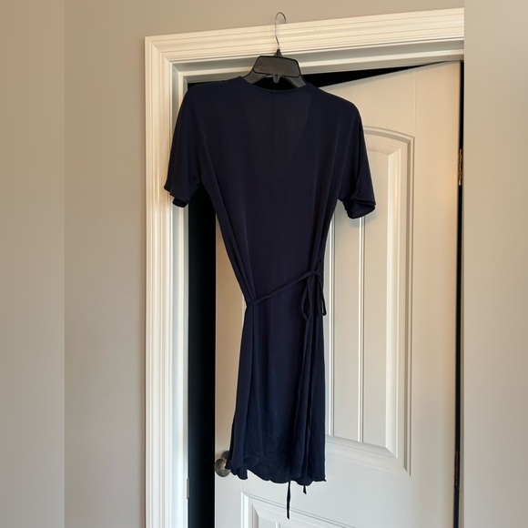 Quince Silk Wrap Dress in Navy - Picture 3 of 5